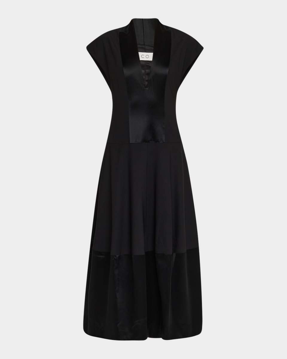 Plunging Sleeveless Midi Bubble Dress